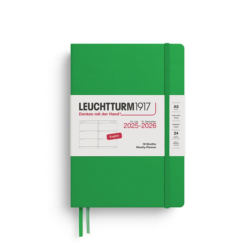 Leuchtturm, Green, Planners, Art & School, 2026, A5, Medium, 18 Month, Weekly, Spring Leaf, 948116